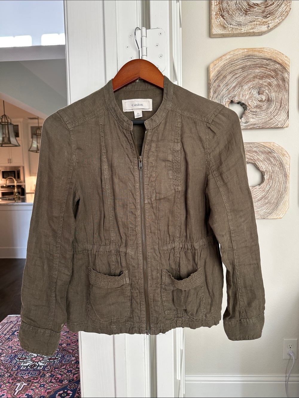 Caslon Olive Zip-Up Linen Blend Jacket